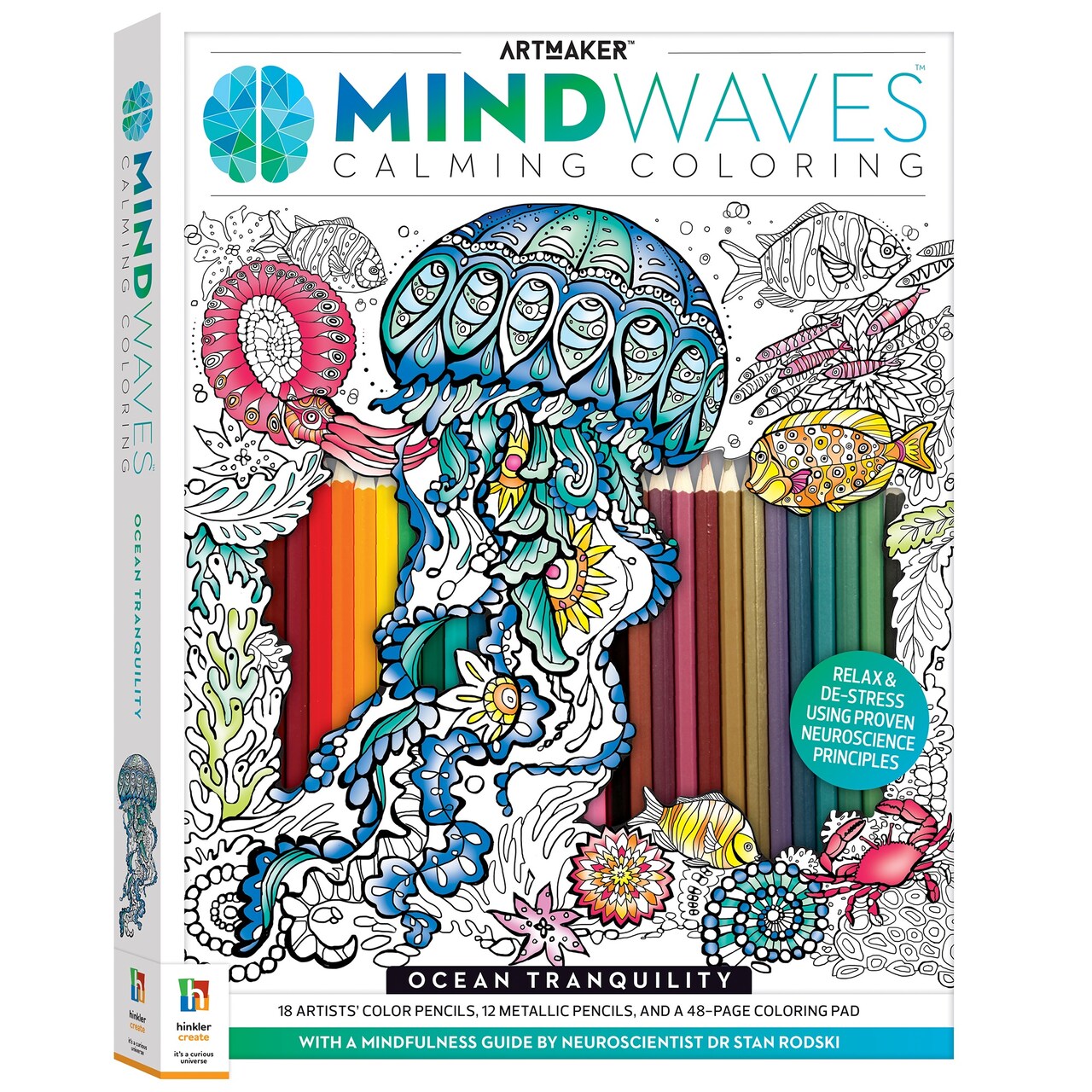 Art Maker: Mindwaves Coloring Kit: Ocean Tranquility - Adults Mindfulness Coloring Book Kit, Includes 30 Colored Pencils, Stationery Kit for Adults